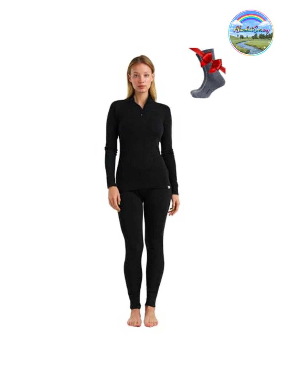100% Merino Wool Base Layer Set Quarter Zip Thermal Underwear